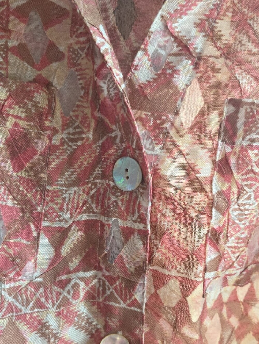 Ruby Rd. Pink and Cream Geometric Button-Front Top - Picture 5 of 5